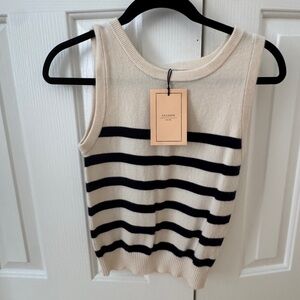 La Ligne Cream and Navy Striped Knit Top